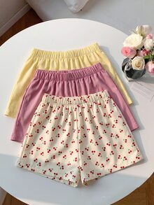SHEIN 少女 2 入條紋亞麻感寬鬆梭織休閒短褲，海灘度假返校穿搭 - 彩色 - 查看 3