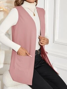 EMERY ROSE Chaqueta casual sin mangas de ajuste regular en unicolor para mujer, ideal para uso diario - Rosa vieja - Ver 5