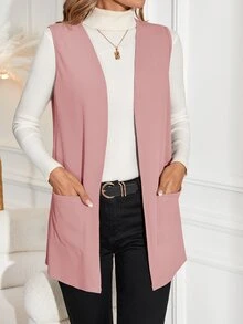 EMERY ROSE Chaqueta casual sin mangas de ajuste regular en unicolor para mujer, ideal para uso diario - Rosa vieja - Ver 3