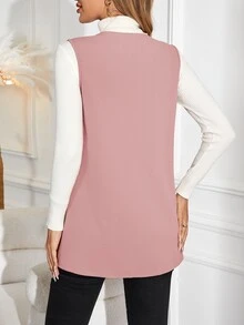 EMERY ROSE Chaqueta casual sin mangas de ajuste regular en unicolor para mujer, ideal para uso diario - Rosa vieja - Ver 6