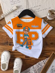 Blippi X SHEIN Young Boy Letter Print Round Neck Short Sleeve Casual T-Shirt - White - View 7