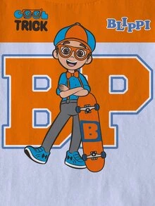 Blippi X SHEIN Young Boy Letter Print Round Neck Short Sleeve Casual T-Shirt - White - View 4