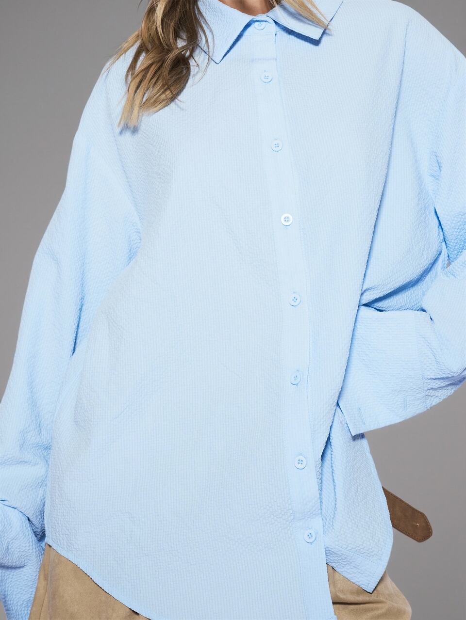 Blue Crinkled Collared Button Down Oversized Shirt Cute Daily Everyday Coolgirl Undone