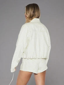 MUSERA Checkered High Neck Concealed Zip Through Embroidered Tie Through Eyelet Hem Coord Jacket Only  Cute Daily Everyday Coolgirl Undone - Multicolor - View 5