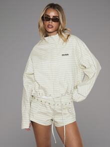 MUSERA Checkered High Neck Concealed Zip Through Embroidered Tie Through Eyelet Hem Coord Jacket Only  Cute Daily Everyday Coolgirl Undone - Multicolor - View 3