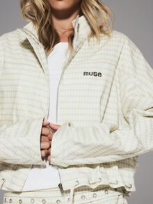 MUSERA Checkered High Neck Concealed Zip Through Embroidered Tie Through Eyelet Hem Coord Jacket Only  Cute Daily Everyday Coolgirl Undone - Multicolor - View 6