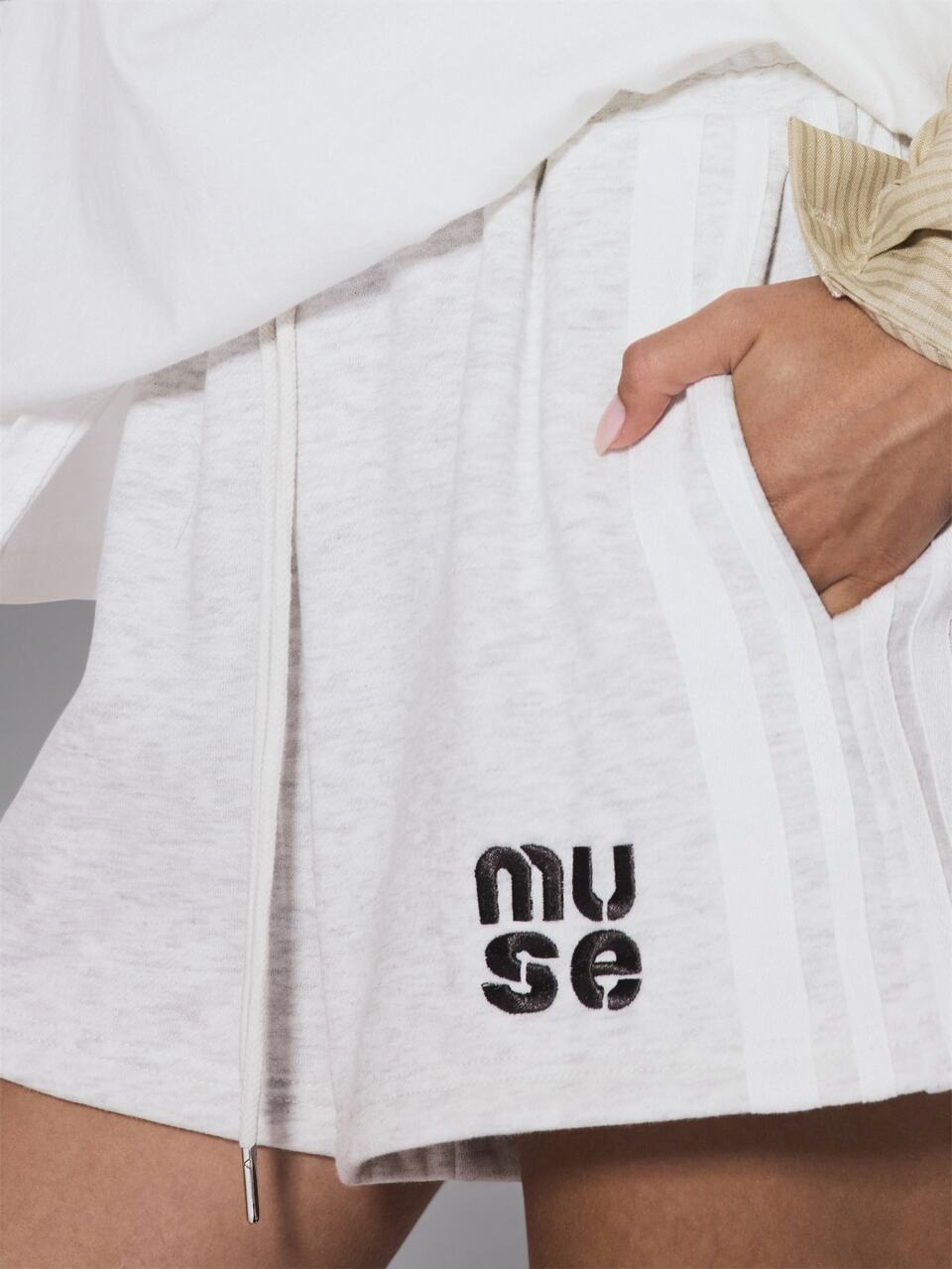 Grey Marl Elasticated Tie Waist Embroidered Sweat Shorts Cute Daily Everyday Coolgirl Undone