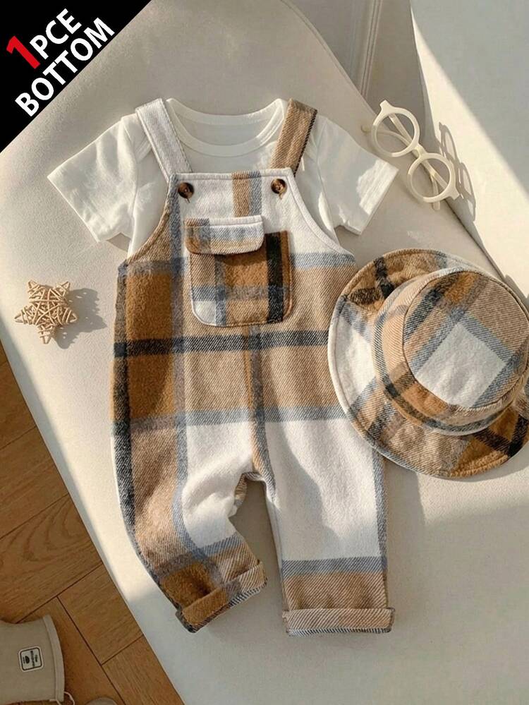 Baby Boy Plaid Print Flap Pocket Overall Jumpsuit, For Christmas - Coffee Brown - View 5