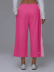 Musera Sport 4條紋鬆緊腰寬腿運動慢跑七分褲 Jorts 套裝下身 - 玫紅色 - 查看 5