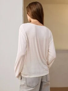 Anewsta Essential Autumn Valentine's Day Elegant Casual Minimalist V-Neck Women's Off-White Deep V-Sewn Wool Knitted Long-Sleeved Bottom Top Day Time Night - White - View 9