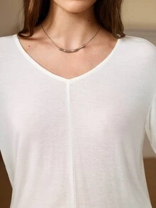 Anewsta Essential Autumn Valentine's Day Elegant Casual Minimalist V-Neck Women's Off-White Deep V-Sewn Wool Knitted Long-Sleeved Bottom Top Day Time Night - White - View 11