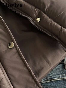 Young Girls Padded Coat, Casual Versatile All-Match Style, Brown Mid-Length Waist Cinched, Winter - Mocha Brown - View 7