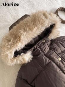 Young Girls Padded Coat, Casual Versatile All-Match Style, Brown Mid-Length Waist Cinched, Winter - Mocha Brown - View 5