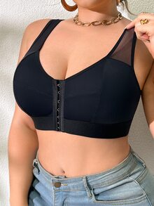 SHEIN Elacene Sujetador de cierre frontal de unicolor talla grande, adecuado para uso diario - Negro - Ver 6