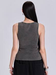 ACID BLVD Summer Spring Autumn Punk Street Y2K Hot Girl Henley Collar Letter Patch Embroidery Tank Top - Dark Grey - View 4