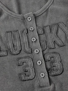 ACID BLVD Summer Spring Autumn Punk Street Y2K Hot Girl Henley Collar Letter Patch Embroidery Tank Top - Dark Grey - View 8