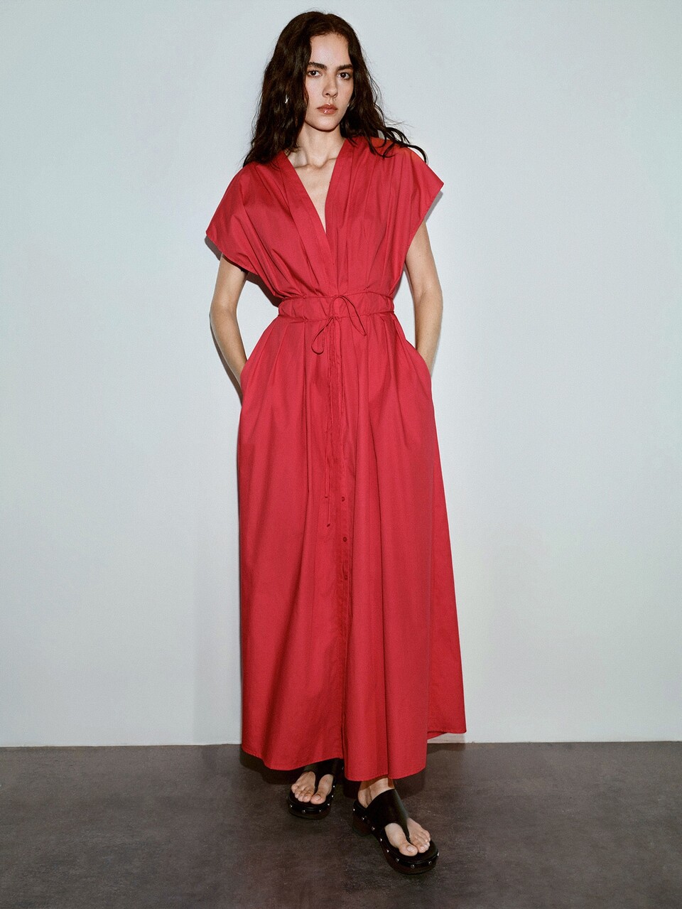 MOTF 100% COTTON SOLID V-NECK DRESS, URBAN CASUAL & DATE WEAR, SPRING/SUMMER