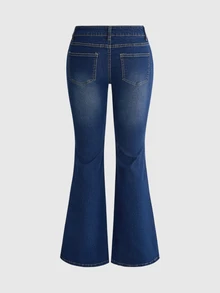 ROMWE Hippie Women's Vintage 3D Floral Washed Mermaid Tail Denim Jeans, Autumn/Winter - Multicolor - View 2