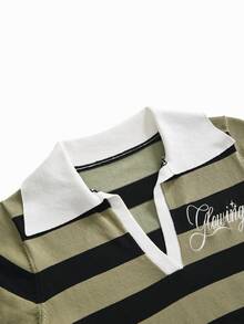 ROMWE Grunge Punk Women's Casual Stretch Comfortable Striped Embroidered Lapel Low Waist Flare Pants & Sweater 2 Pieces Set - Dark Grey - View 3