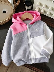 SHEIN Elladie kids 女童百褶拼接夾克外套，長袖，適合秋季、冬季，健身房穿著，拼色設計 - 彩色 - 查看 4
