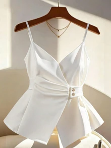 GlowEve CURVE Plus Size Women's Solid Color V-Neck Simple Fashion Camisole Tank Top - White - View 1