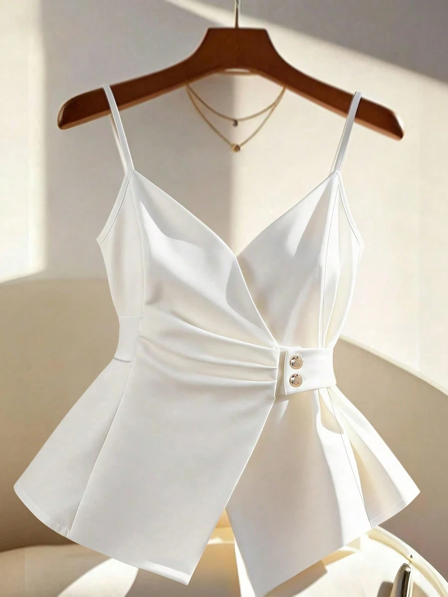 GlowEve CURVE Plus Size Women's Solid Color V-Neck Simple Fashion Camisole Tank Top - White - View 1