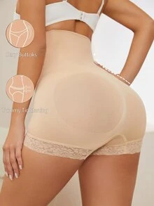 Women's High Waist Tummy Control Lace Spliced Shapewear Panties - Apricot - View 2