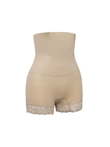 Women's High Waist Tummy Control Lace Spliced Shapewear Panties - Apricot - View 3