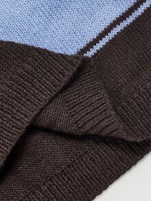 SHEIN MOD Casual Women's Mini Sweater Skirt Brown With Blue Stripes And Drawstring,Knit Skirt,Autumn Wardrobe Styling - Multicolor - View 7