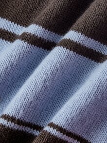 SHEIN MOD Casual Women's Mini Sweater Skirt Brown With Blue Stripes And Drawstring,Knit Skirt,Autumn Wardrobe Styling - Multicolor - View 5