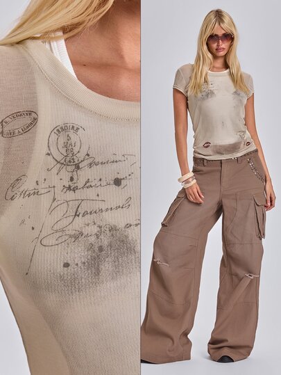 Top ajustado transparente con estampado corporal estilo grunge Y2K de verano para mujer