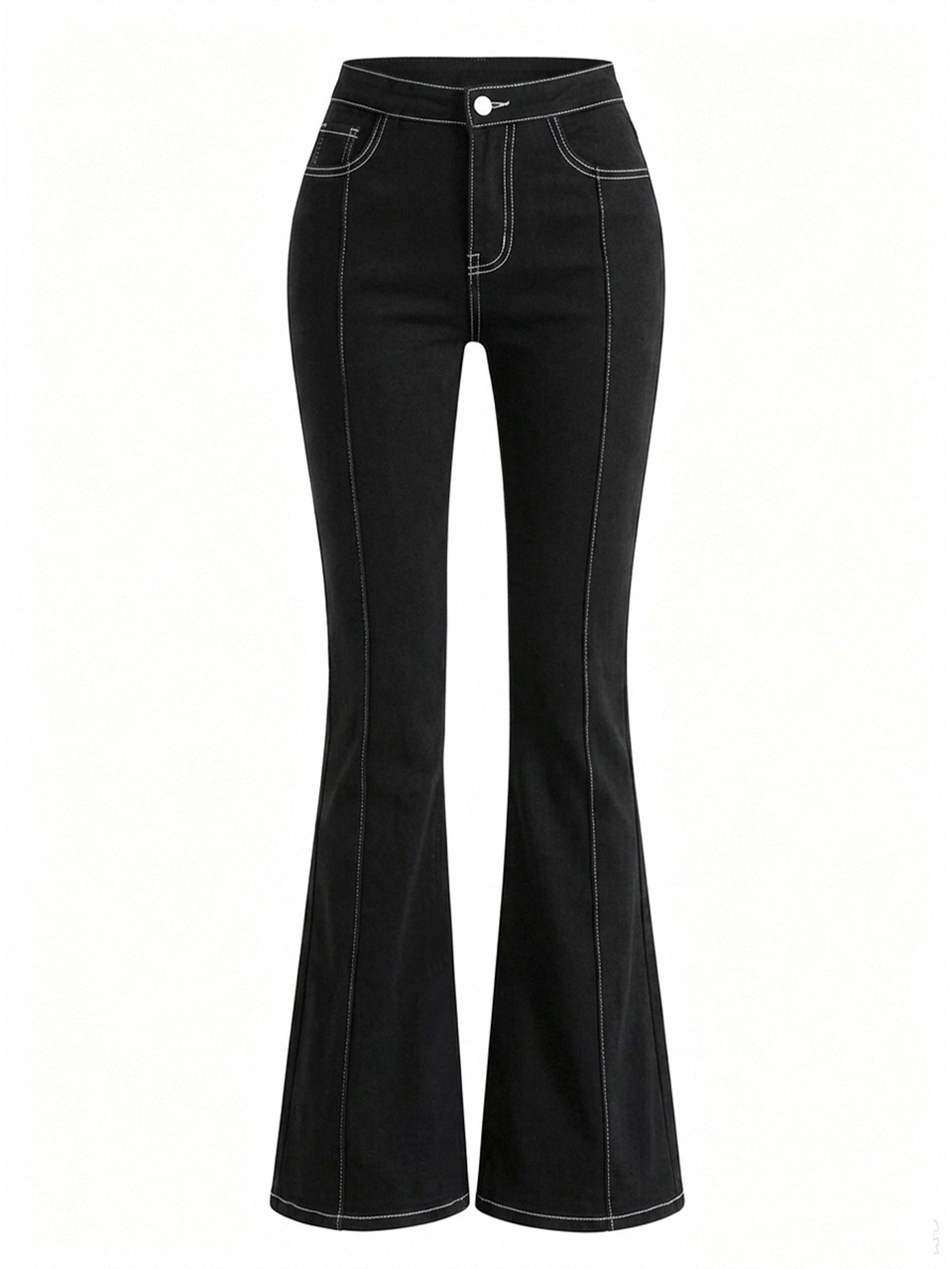 Girls' (Big) Contrast Color Flare Casual Autumn/Winter Black Solid Color All-Match Versatile Denim Jeans