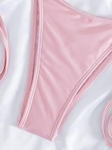 Swim SXY Nuevo estilo veraniego INS Bikini triángulo sexy con lazada, bolso de concha de sirena, conjunto de bikini de 2 piezas de color rosa neón con accesorios de perlas, conjunto de bikini para vacaciones en la playa, conjunto de bikini para fiesta de cumpleaños en la playa - Rosa - Ver 6
