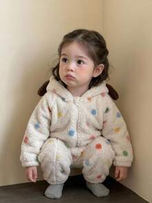 DAZY Infant Girl Hooded Polka Dot Korean Style Jumpsuit Fall - White - View 6