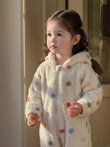 DAZY Infant Girl Hooded Polka Dot Korean Style Jumpsuit Fall - White - View 5