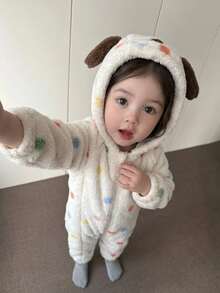 DAZY Infant Girl Hooded Polka Dot Korean Style Jumpsuit Fall - White - View 3