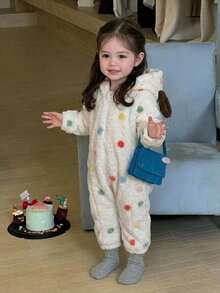 DAZY Infant Girl Hooded Polka Dot Korean Style Jumpsuit Fall - White - View 8