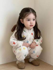 DAZY Infant Girl Hooded Polka Dot Korean Style Jumpsuit Fall - White - View 2