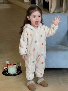 DAZY Infant Girl Hooded Polka Dot Korean Style Jumpsuit Fall - White - View 9