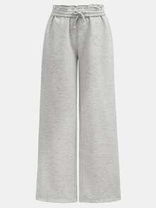 SHEIN Tween Girls Light Grey Loose Fit Low Waist Elastic Waistband Wide Leg Sweatpants,Comfy Flare Sweat Pants For Winter,Holiday,Casual,Spring,Summer,Fall - Light Grey - View 3