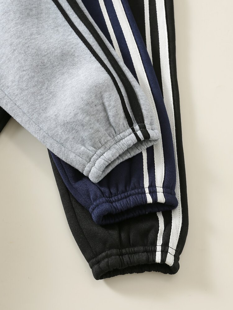 SHEIN 中性嬰兒男孩/女孩幼童 3件組秋冬加厚抓絨休閒百搭時尚運動風運動長褲套裝，運動褲，嬰兒冬季下身褲/長褲 - 黑色 - 查看 4