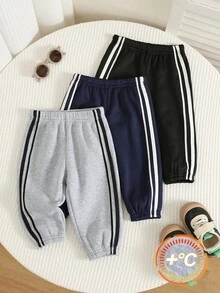 SHEIN 中性嬰兒男/女童 幼兒 3件組 秋冬保暖內裡加厚休閒百搭時尚運動風運動長褲 多件套裝 運動褲 嬰兒冬季下身褲/長褲 - 黑色 - 查看 8