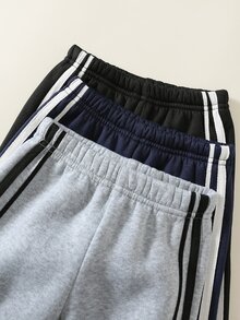SHEIN 中性嬰兒男/女童 幼兒 3件組 秋冬保暖內裡加厚休閒百搭時尚運動風運動長褲 多件套裝 運動褲 嬰兒冬季下身褲/長褲 - 黑色 - 查看 7