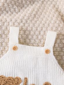 SHEIN Vintaside Kids 男婴毛衣，时尚可爱百搭小熊提花针织连体裤 - 白色 - 查看 6