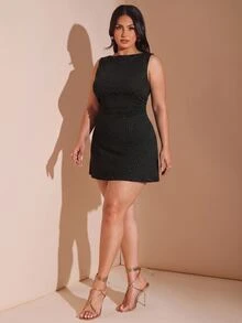 SHEIN BAE Plus Size Women's Rhinestone Casual Daily Wear Dress - Black - View 5