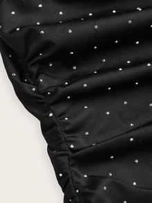 SHEIN BAE Plus Size Women's Rhinestone Casual Daily Wear Dress - Black - View 7