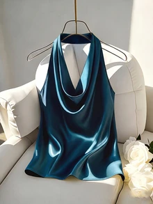 Franclia New Spring/Summer Halter Neck Backless Slim Fit Women's Tank Top - Navy Blue - View 3