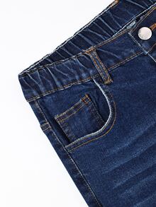 SHEIN Tween Girl Raw Hem Flare Leg Jeans - Dark Wash - View 6