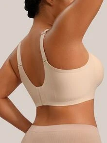 Bareli Dear Plus Size Black Beige Wire-Free Non-Slip Wide Strap Casual Comfortable Seamless Bra 2pcs/Set - Multicolor - View 6