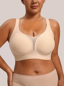 Bareli Dear Plus Size Black Beige Wire-Free Non-Slip Wide Strap Casual Comfortable Seamless Bra 2pcs/Set - Multicolor - View 5
